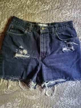 Vintage Women's High Rise Cut Off Denim Shorts Size 10 Dark Wash Distressed